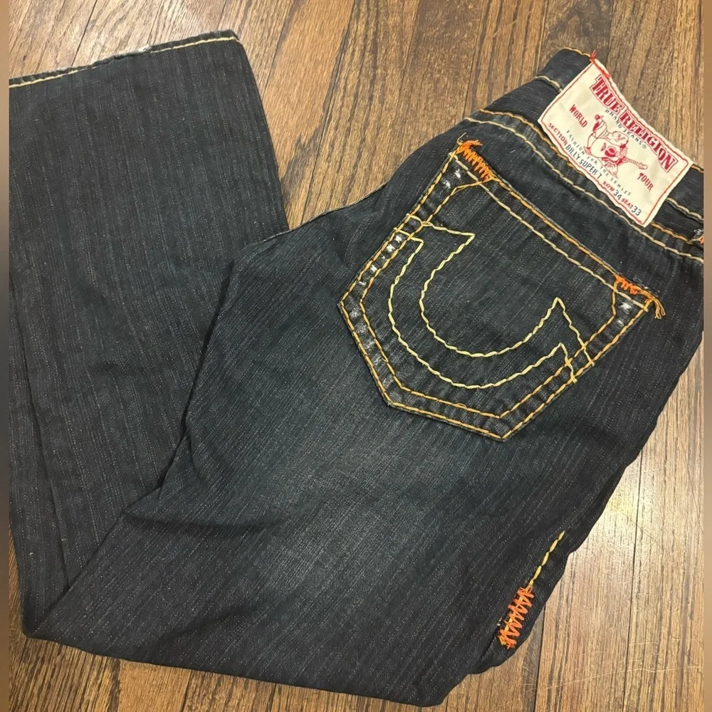 True Religion Billy Super T Dark Denim Jeans with Stitching size 34
